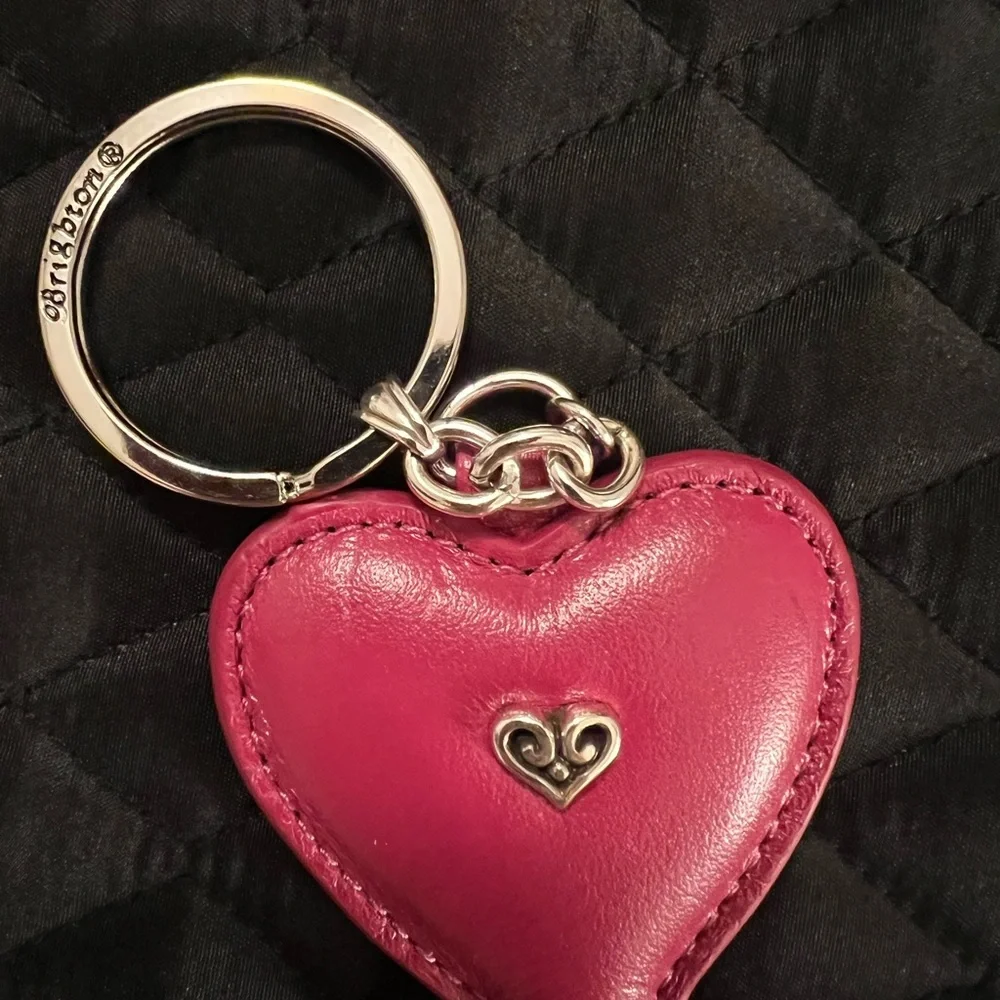 Brighton Vintage Pink Leather Heart Bag Charm Keychain